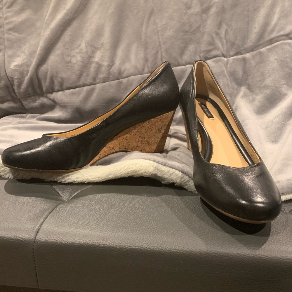 Black Leather and cork wedges
